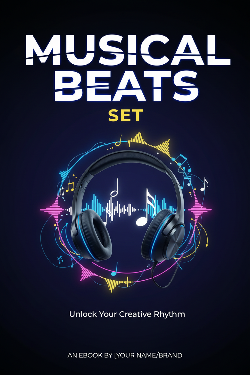 Musical Beats Set eBook cover with musical notes and headphones