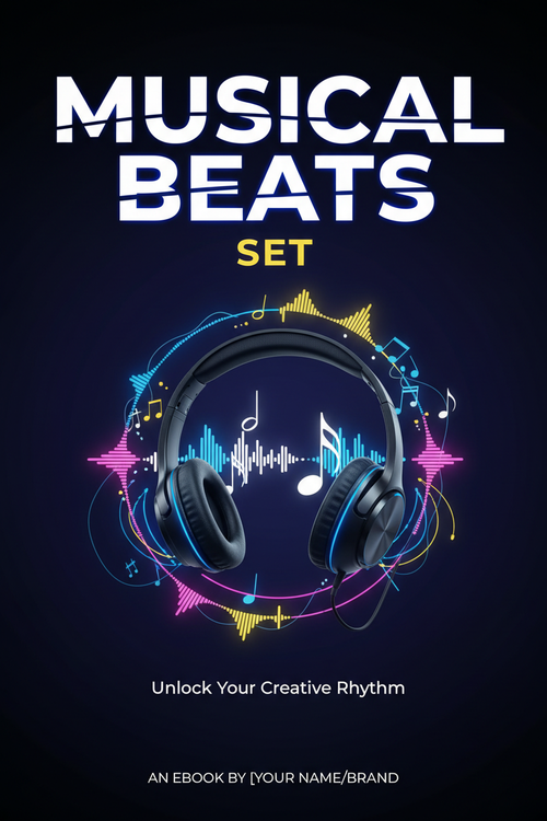 Musical Beats Set eBook cover with musical notes and headphones